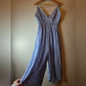 Lilyful Elegant Lace Trim Jumpsuit in Light Blue